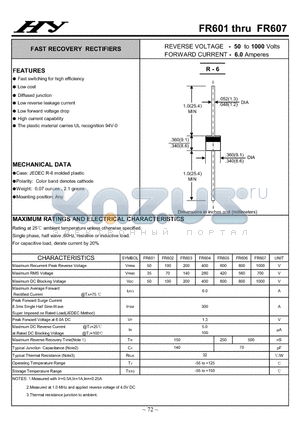 FR605 datasheet - FAST RECOVERY RECTIFIERS