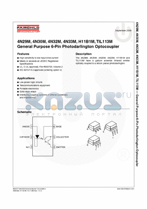 4N29SR2M datasheet - General Purpose 6-Pin Photodarlington Optocoupler