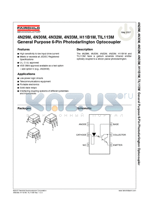 4N30M datasheet - General Purpose 6-Pin Photodarlington Optocoupler