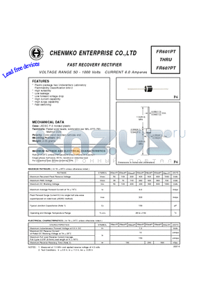 FR605PT datasheet - FAST RECOVERY RECTIFIER