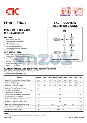 FR606 datasheet - FAST RECOVERY