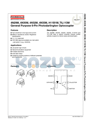 4N32SVM datasheet - General Purpose 6-Pin Photodarlington Optocoupler