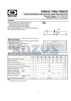 FR606G datasheet - GLASS PASSIVATED JUNCTION FAST SWITCHING RECTIFIER