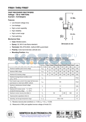 FR607 datasheet - FAST RECOVERY RECTIFIERS