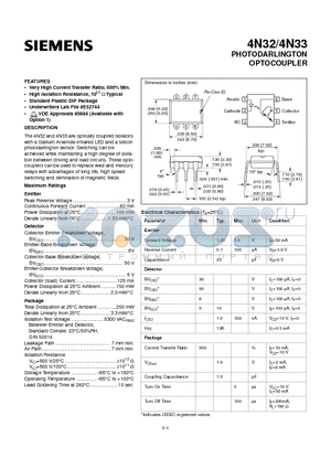 4N33 datasheet - PHOTODARLINGTON OPTOCOUPLER