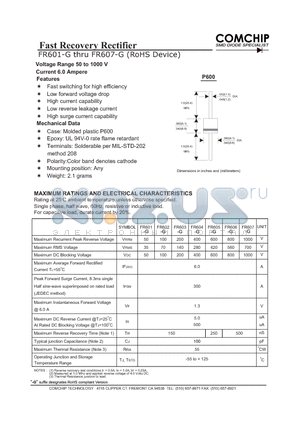 FR607-G datasheet - Fast Recovery Rectifier