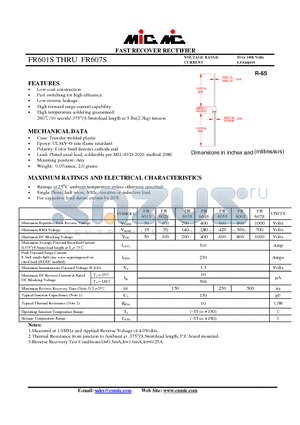 FR607S datasheet - FAST RECOVER RECTIFIER