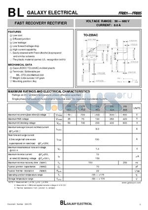 FR802 datasheet - FAST RECOVERY RECTIFIER