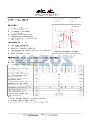 FR803 datasheet - FAST RECOVERY RECTIFIER