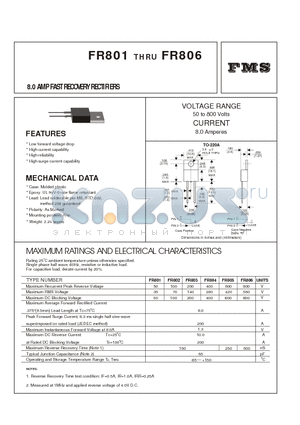 FR805 datasheet - 8.0 AMP FAST RECOVERY RECTIFIERS