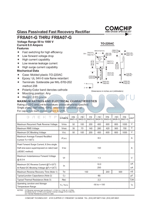 FR8A01-G datasheet - Glass Passivated Fast Recovery Rectifier