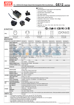 FRA012-S15-I datasheet - 10~15WAC-DC Single Output Interchangeable Wall-mounted type