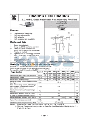 FRA1601G datasheet - 16.0 AMPS. Glass Passivated Fast Recovery Rectifiers