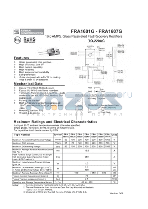FRA1607G datasheet - 16.0 AMPS. Glass Passivated Fast Recovery Rectifiers