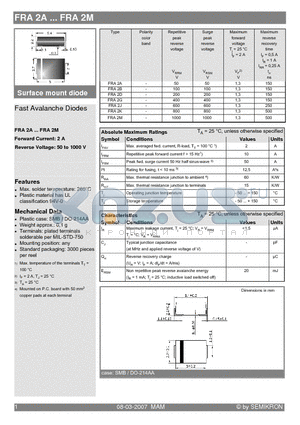 FRA2J datasheet - Fast Avalanche Diodes