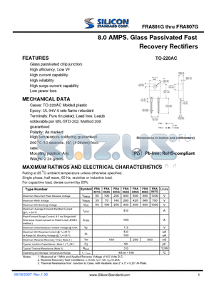 FRA801G datasheet - 8.0 AMPS. Glass Passivated Fast Recovery Rectifiers