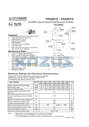 FRA801G_10 datasheet - 8.0 AMPS. Glass Passivated Fast Recovery Rectifiers