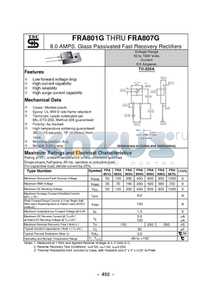 FRA805G datasheet - 8.0 AMPS. Glass Passivated Fast Recovery Rectifiers