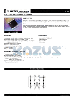 ET108 datasheet - low capacitance steering diode array