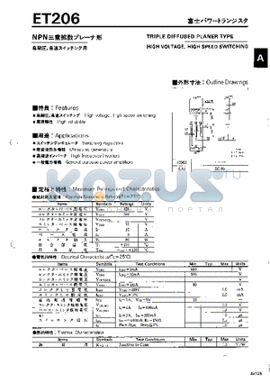 ET206 datasheet - TRIPLE DIFFUSED PLANER TYPE HIGH VOLTAGE HIGH SPEED SWITCHING