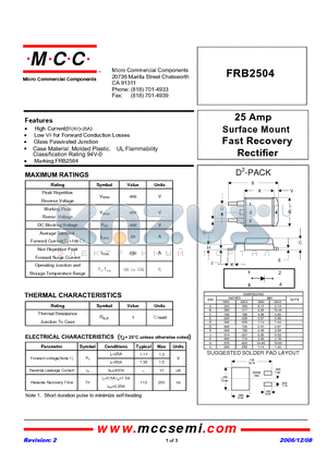 FRB2504 datasheet - 25 Amp Surface Mount Fast Recovery Rectifier