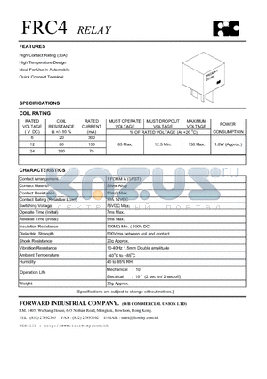 FRC4A-1RDC12V datasheet - High Contact Rating (30A) High Temperature Design Ideal For Use in Automobile Quick Connect Terminal