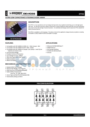ET721 datasheet - ultra low capacitance steering diode array