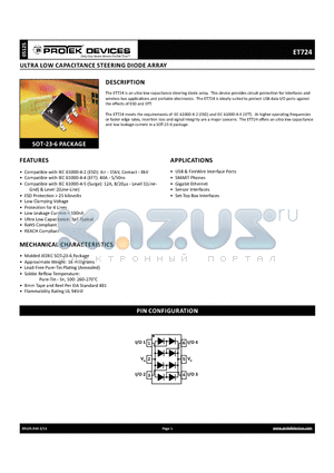 ET724_11 datasheet - ultra low capacitance steering diode array