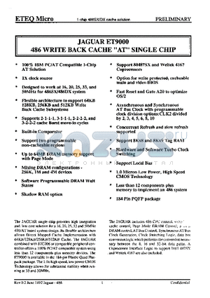 ET9000 datasheet - 486 WRITE BACK CACHE AT SINGLE CHIP