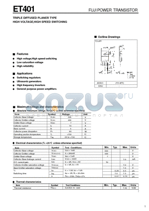 ET401R datasheet - TRIPLE DIFFUSED PLANER TYPE HIGH VOLTAGE,HIGH SPEED SWITCHING