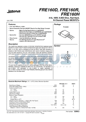 FRE160R datasheet - 41A, 100V, 0.050 Ohm, Rad Hard, N-Channel Power MOSFETs