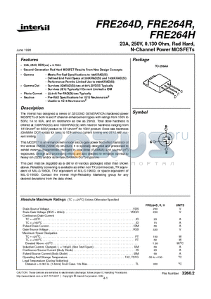 FRE264R datasheet - 23A, 250V, 0.130 Ohm, Rad Hard, N-Channel Power MOSFETs
