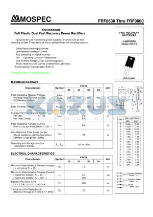 FRF0630 datasheet - Switchmode Full Plastic Dual Fast Recovery Power Rectifiers