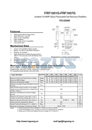 FRF1007G datasheet - Isolated 10.0AMP.Glass Passivated Fast Recovery Rectifiers