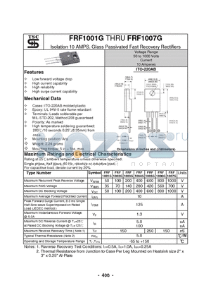 FRF1006G datasheet - Isolation 10 AMPS. Glass Passivated Fast Recovery Rectifiers