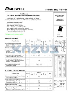 FRF1020 datasheet - Switchmode Full Plastic Dual Fast Recovery Power Rectifiers