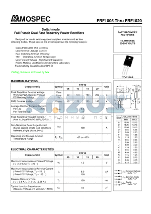 FRF1015 datasheet - Switchmode Full Plastic Dual Fast Recovery Power Rectifiers