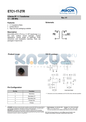 ETC1-1T-2TR datasheet - E-Series RF 1:1 Transformer