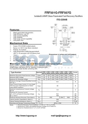 FRF501G datasheet - Isolated5.0AMP.Glass Passivated Fast Recovery Rectifiers