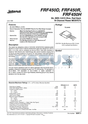 FRF450D datasheet - 9A, 500V, 0.615 Ohm, Rad Hard, N-Channel Power MOSFETs