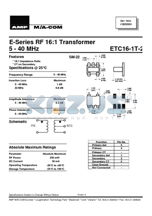 ETC16-1T-2 datasheet - 5 - 40 MHz E-Series RF 16:1 Transformer
