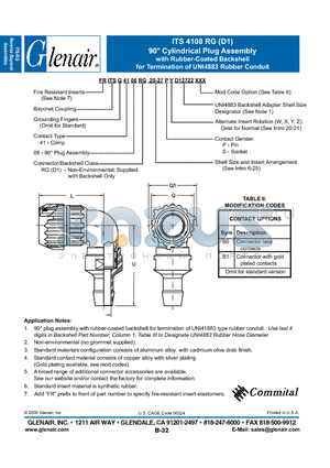 FRITSG4108RG datasheet - Cylindrical Plug Assembly