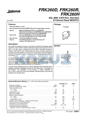 FRK260R datasheet - 46A, 200V, 0.070 Ohm, Rad Hard, N-Channel Power MOSFETs