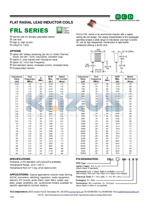 FRL1-100-KB datasheet - FLAT RADIAL LEAD INDUCTOR COILS