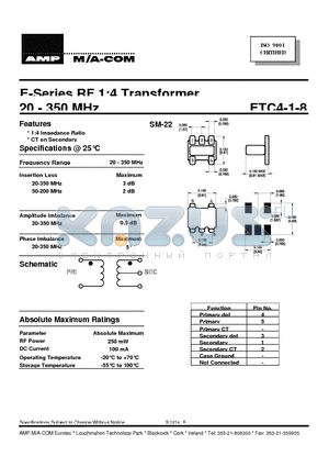 ETC4-1-8 datasheet - E-Series RF 1:4 Transformer 20 - 350 MHz
