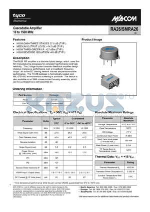 CRA26 datasheet - Cascadable Amplifier 10 to 1500 MHz