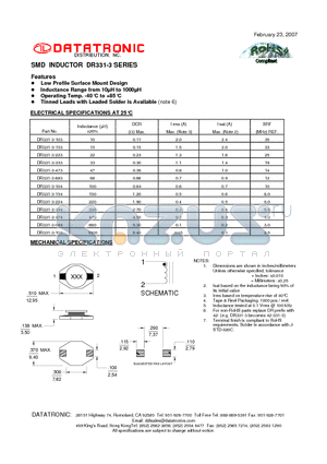 DR331-3-153 datasheet - SMD INDUCTOR