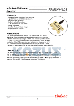 FRM5N143DS datasheet - InGaAs-APD/Preamp Receiver
