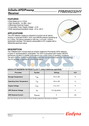 FRM5W232HY datasheet - InGaAs-APD/Preamp Receiver