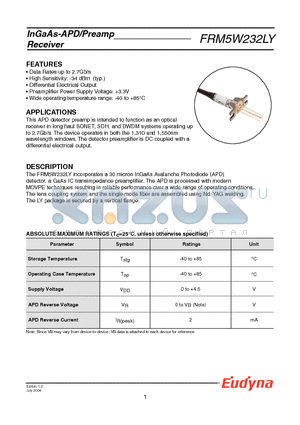 FRM5W232LY datasheet - InGaAs-APD/Preamp Receiver